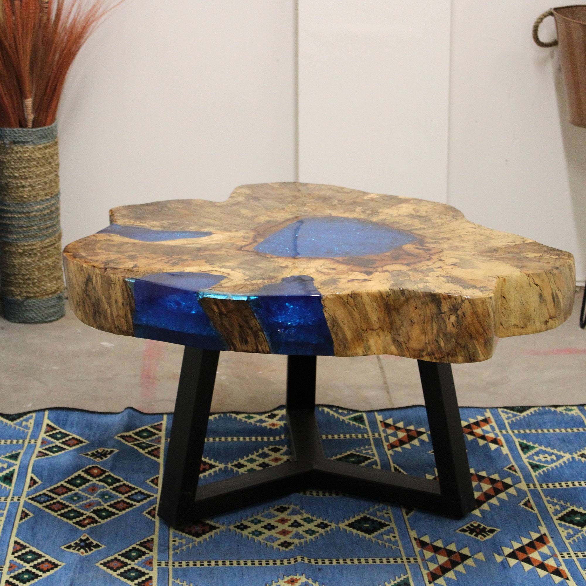 Tamarind and Resin Coffee Table - Aqua