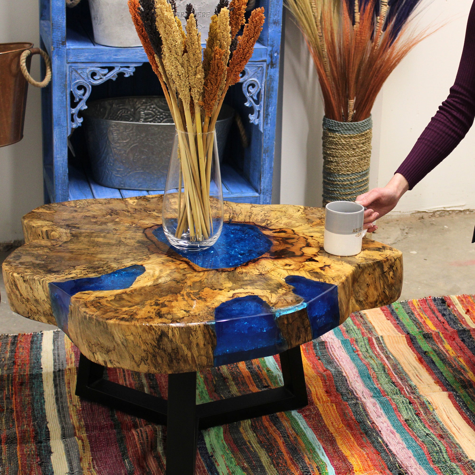 Tamarind and Resin Coffee Table - Aqua