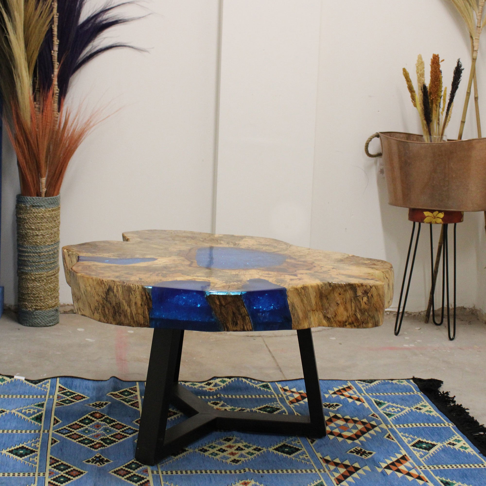 Tamarind and Resin Coffee Table - Aqua