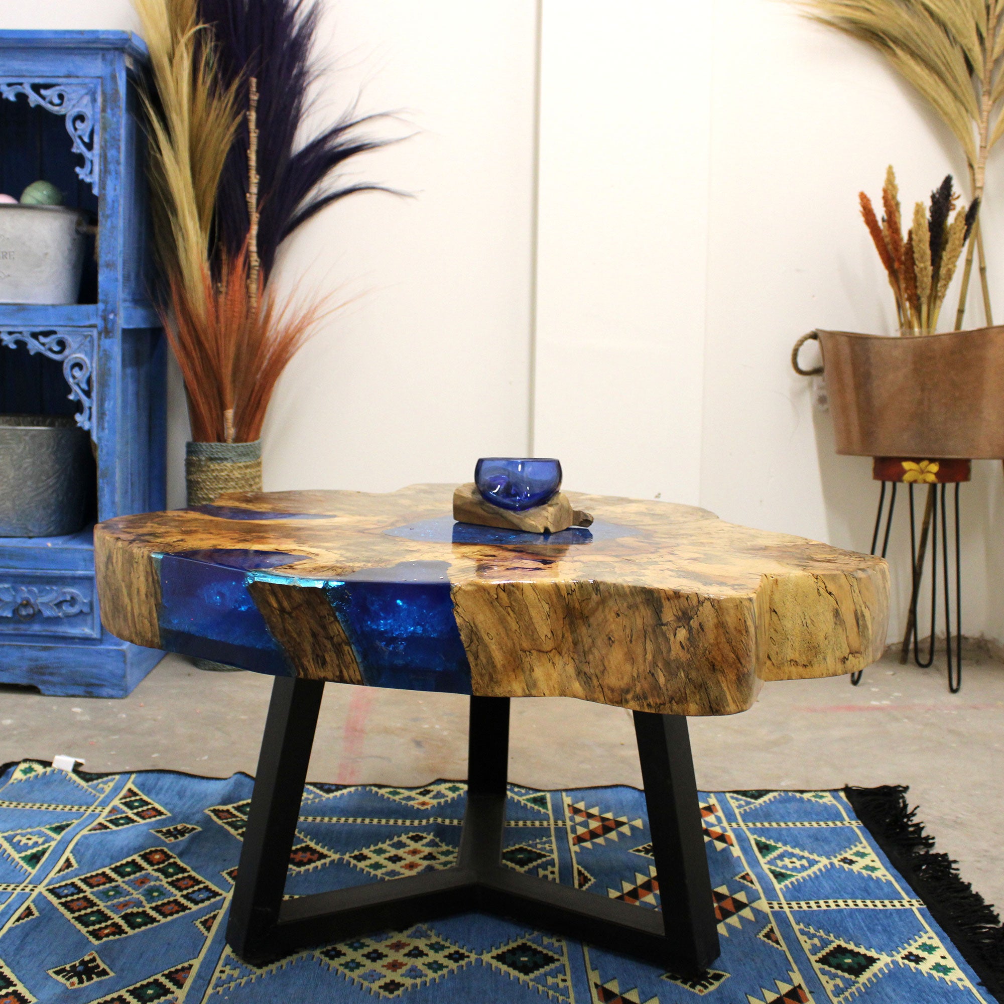 Tamarind and Resin Coffee Table - Aqua