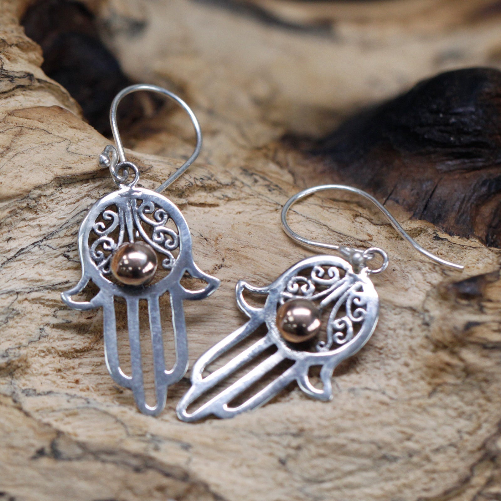 Silver & Gold Earring - Hamsa Specifications: * Height with Drop: 2.5cm * Fitting: Hook  * Metal : 18k Gold  & 925 Silver * Weight: 1 gram (together)