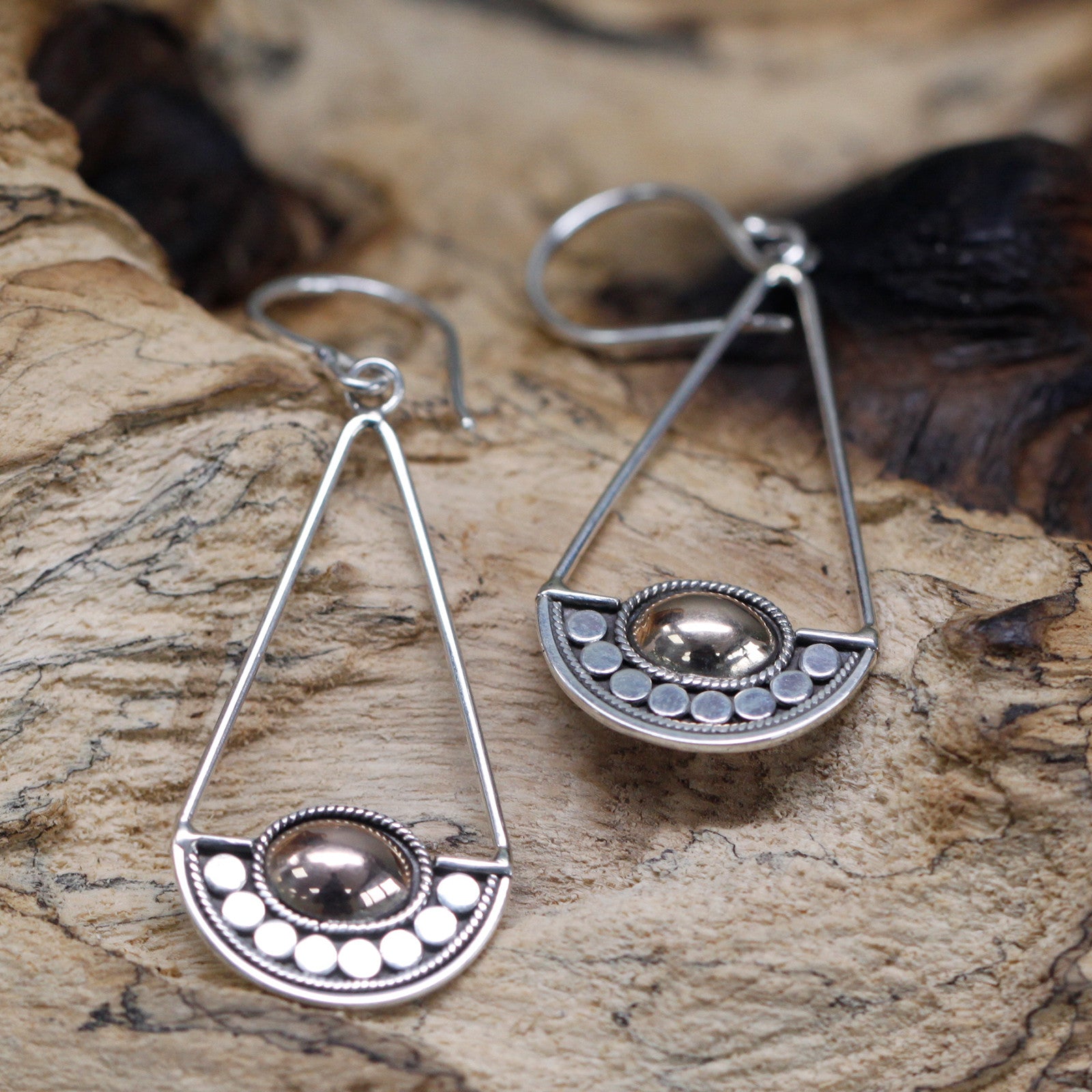 Silver & Gold Earring - Luna Balance Specifications: - Height with Drop: 3.2cm - Fitting: Hook - Metal: 18k Gold & 925 Silver - Weight: 3 grams (combined)