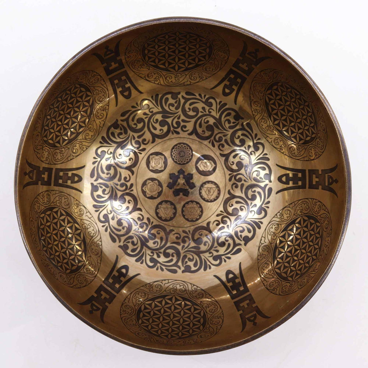 Tibetan Healing Engraved Bowl - 7 Chakra & Flower of Life - Underground Allure