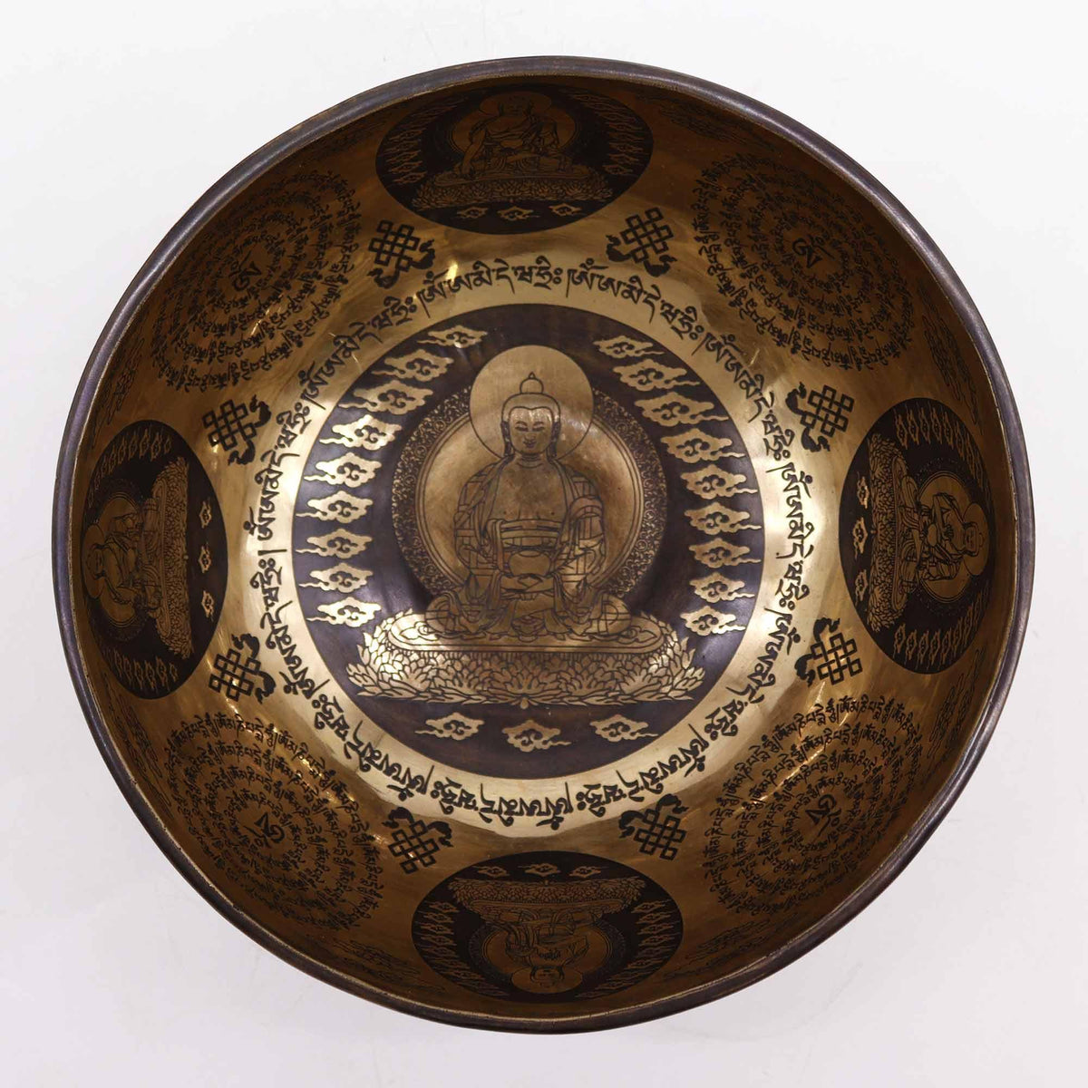 Tibetan Healing Engraved Bowl - 21cm - 5 Buddhas - Underground Allure