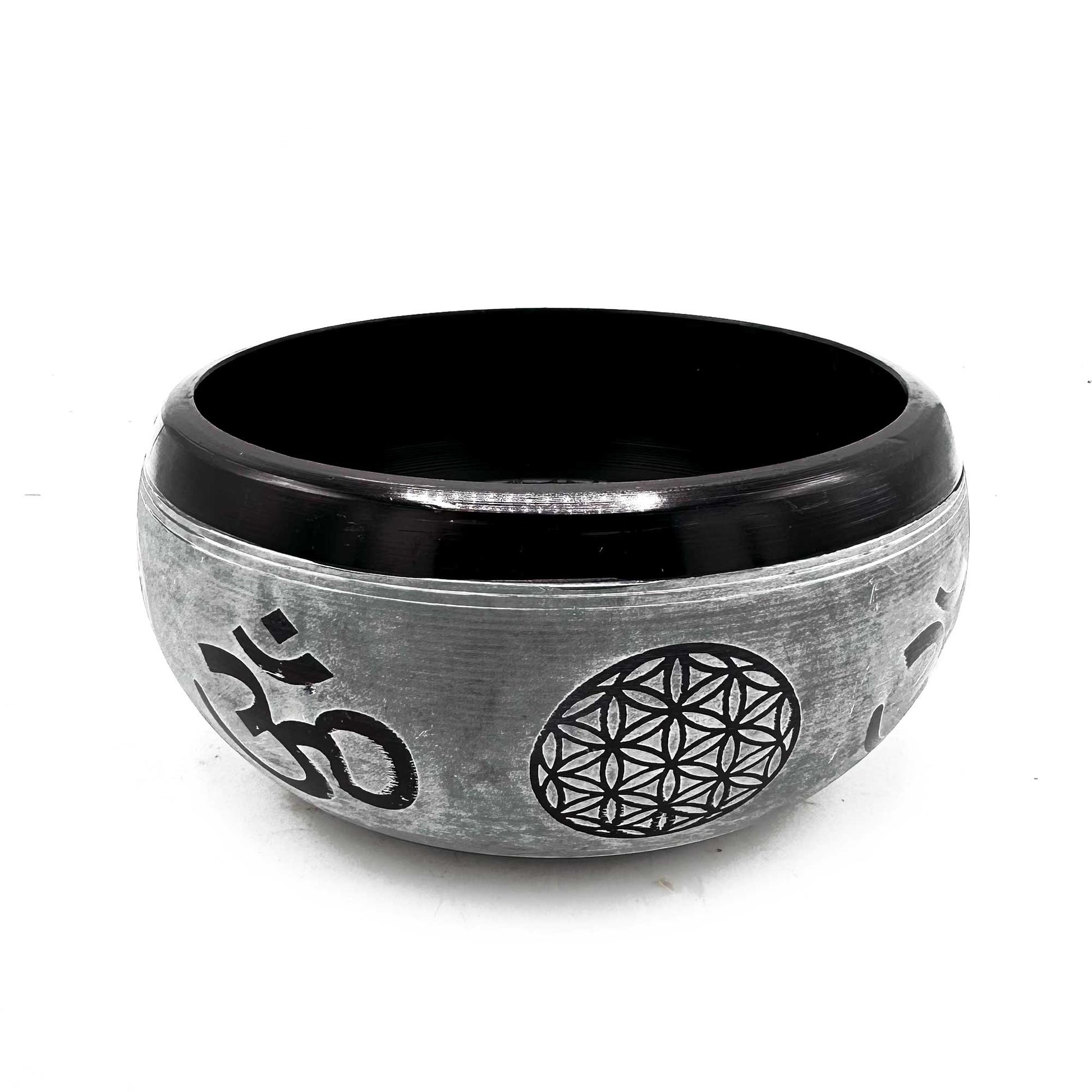 side view - Earth Powder Singing Bowl - Om Five Buddha - 16cm