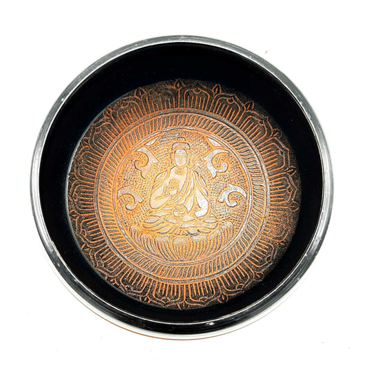 overhead view - Earth Powder Singing Bowl - Clay Om Buddha - 16cm