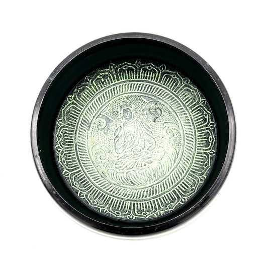 overhead view - Earth Powder Singing Bowl - Clay Om Buddha - 16cm