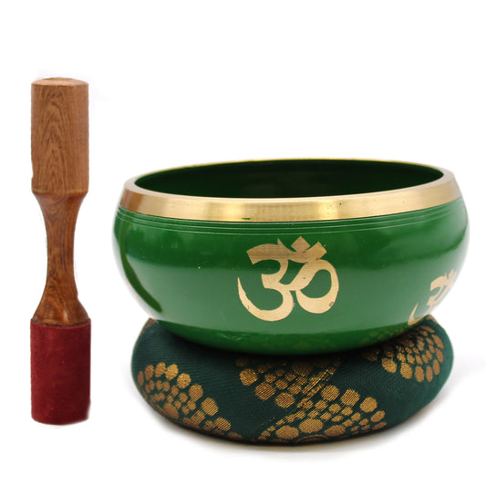side view of Lrg Tree of Life Singing Bowl Set- Green 14cm