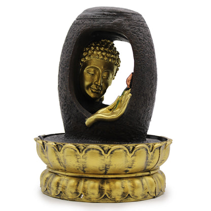 Tabletop Water Feature - 30cm - Golden Buddha & Vitarka Mudra design on a white background