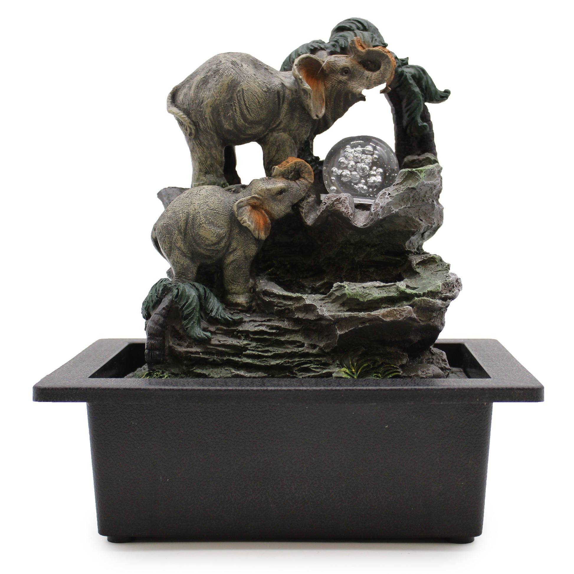 Tabletop Water Feature - 30cm - Elephant Family sculptures on a white background