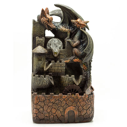 Tabletop Water Feature - 35cm - Dragons, Crystal Ball & Water Wheel on a white background