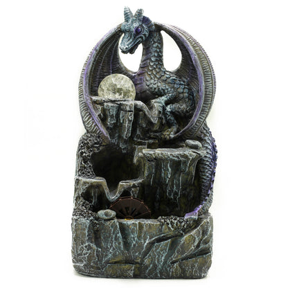 Tabletop Water Feature - 35cm - Purple Dragon, Crystal Ball & Water Wheel on a white background