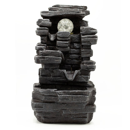 Tabletop Water Feature - 35cm - Slab Rocks Formation & Crystal Ball on a white background