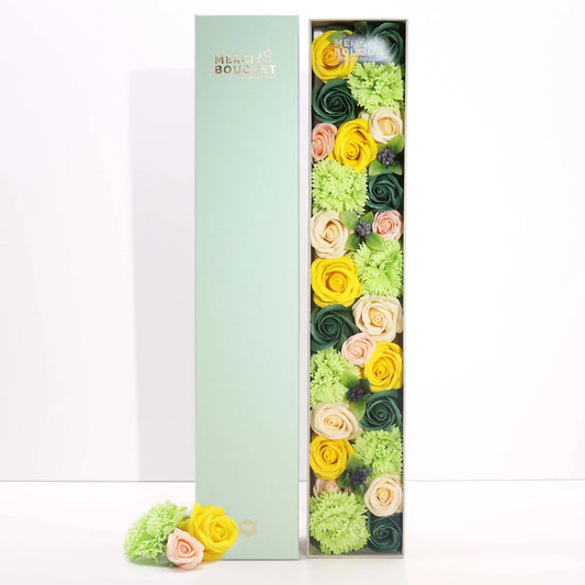 Soap Flowers Long Gift Box – Spring Celebrations (Yellow & Greens) | Handmade & Cruelty-Free - Underground Allure